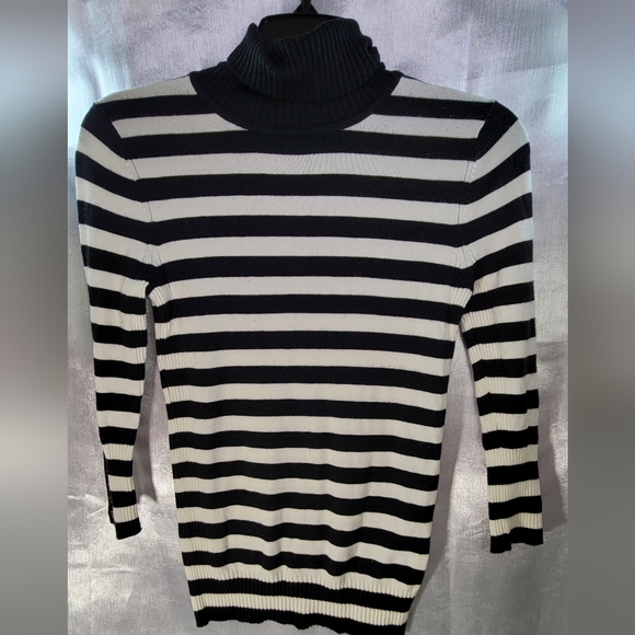 Express Black and White Cowl Neck Sweater with Nautical Stripes - Picture 1 of 5